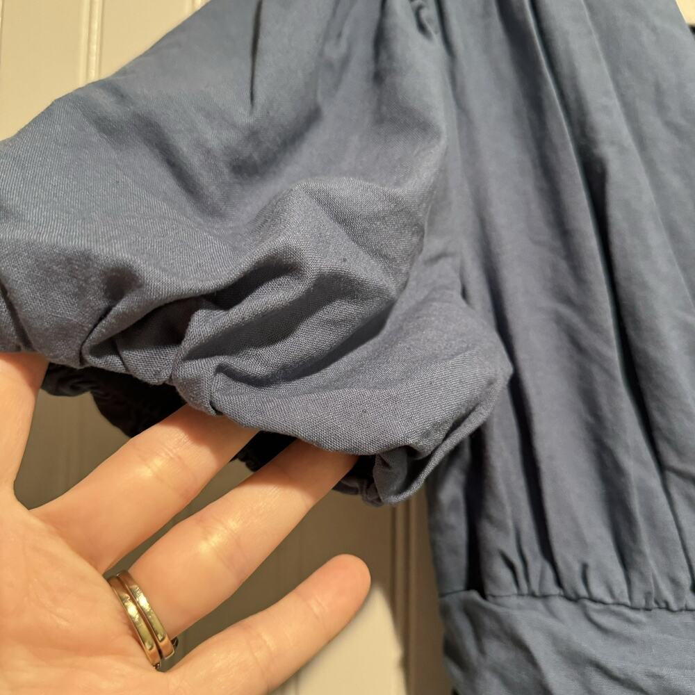 Neuflora Blue Empire Waist Dress Linen Blend Size Medium - Picture 3 of 8